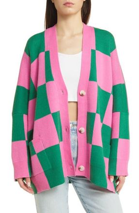Dressed in Lala Love You Oversize Checkerboard Cardigan in Watermelon at Nordstrom, Size Small