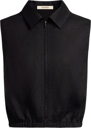 12 Storeez zip-front linen shirt - Black