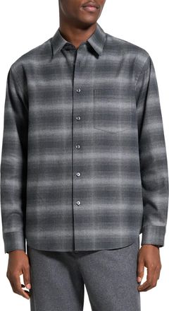 Theory Mens Faded Check Weekend Shirt, Charcoal Melange, XXL