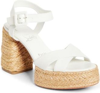 Christian Louboutin Calakala Espadrille Platform Sandal in Bianco/Lin Bianco at Nordstrom, Size 10Us