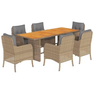 vidaXL Set Comedor De Jard&iacute;n 7 Pzas Con Cojines Rat&aacute;n Sint&eacute;tico Beige Vidaxl
