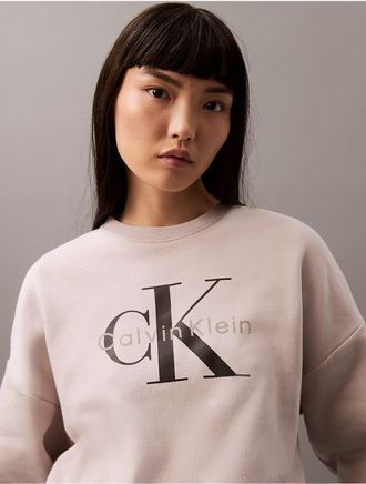 Calvin Klein Womens Monologo Fleece Relaxed Crewneck Sweatshirt - Pink - XS