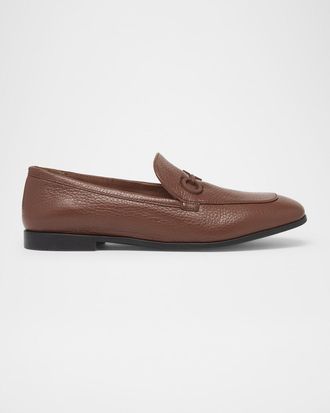 Ferragamo Soldy Hammered Deerskin Leather Loafers