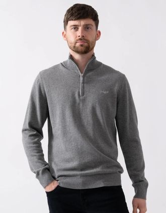 GANT Mens GANT Mens Classic Cotton Half Zip Jumper - 92 Dark Grey Melange - Size: 42