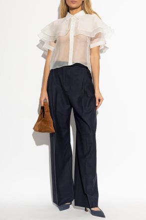 Frame Denim Silk Top With Ruffles, Womens, Cream