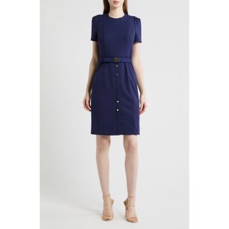 Anne Klein Belted Cool Crepe Sheath Dress in Deep Navy at Nordstrom, Size 10
