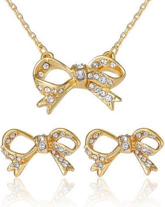 Juicy Couture Pav&eacute; Bow Necklace & Stud Earring Set, Gold-Tone in Gold Tone at Nordstrom