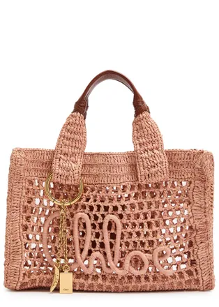 Chlo&eacute; Summer Banana Mini Leather and Raffia Tote - Natural - One Size
