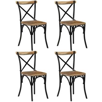 vidaXL Sillas Con Respaldo Cruzado 4 Uds Madera Maciza De Mango Negro Vidaxl
