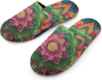 Generic Mandala Flower Aqua Galaxy Warm Mens Slippers Slip On Soft Fleece House Shoes Winter Indoor Outdoor