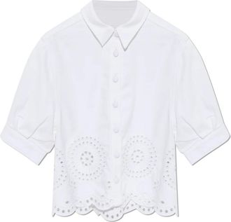 Frame Denim Shirt met opengewerkte rand - Dames - Overhemden - Wit - XS - Katoen - Overhemden