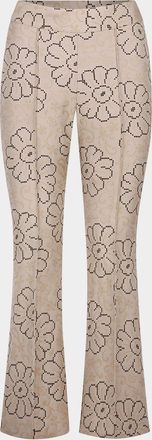 Smythe Floral Jacquard Cropped Pintuck Pants