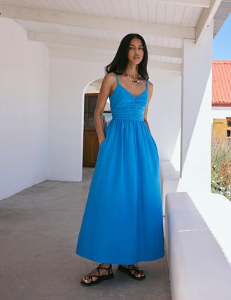 Nobody's Child Blue Ruched Paige Midi Dress