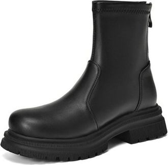 Generic Womens Ankle Boots Round Toe Side Zipper Non SlipSmooth PU Leather Wear Resistant Chunky Sole Comfortable Stylish For Daily Commute Casual,Black,6.5 U