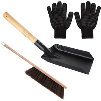 OEM Kit De Limpieza De Chimenea Crezuo Con Pala, Cepillo Para Estufa De Le&ntilde;a Natural, Guante De Silicona Negro, Pala Para Chimenea Y Juego De Cucharas Par