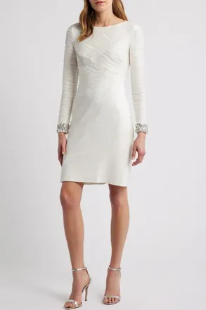 Vince Camuto Foil Wave Long Sleeve Knit Dress in Ivory at Nordstrom, Size 14