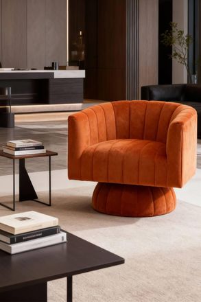 Living and Home Orange Velvet Upholstered Swivel Accent Armchair