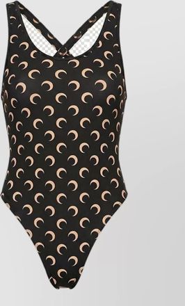 Marine Serre moon print swimsuit criss cross back