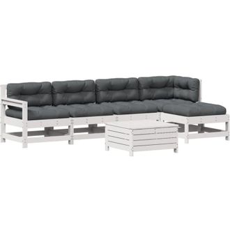 vidaXL Set Muebles Jard&iacute;n 6 Pzas Con Cojines Madera Maciza Pino Blanco Vidaxl
