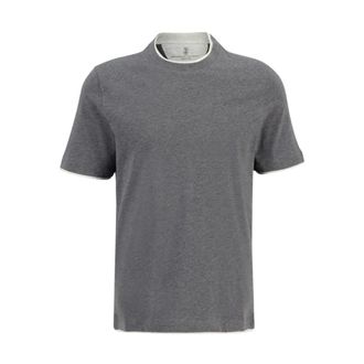 Brunello Cucinelli T-Shirts, male, Gray, 2XL, Faux-Layered Cotton T-Shirt