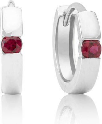 MAX + STONE 14k Yellow or White Gold Small Round Gemstone Huggie Hoop Earrings