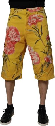 Dolce & Gabbana Gele Bloemen Cargo Bermuda Shorts - Heren - Korte Broeken - Geel - XS - Katoen - Korte Broeken