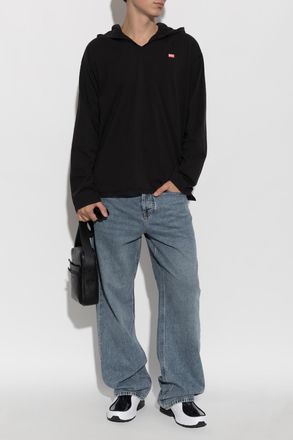 Diesel T-shirt T-BOXT-LS-HOOD-CHECK, Mens, Black