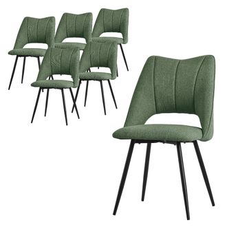 ML Design Ml-design Set 6x Sillas De Comedor Color Verde Con Respaldo Asiento De Poli&eacute;ster Tapizado Con Patas De Metal Negro Sill&oacute;nes Ergon&oacute;micos De Dise&ntilde;o Mode