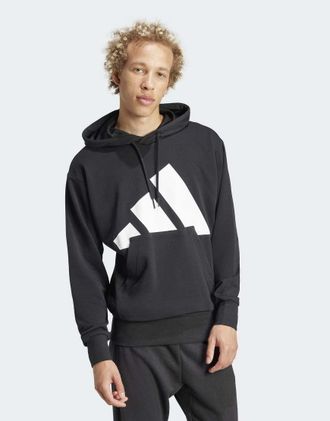 adidas adidas Performance - Essentials - Felpa in French Terry nera/bianca con cappuccio e logo grande-Nero