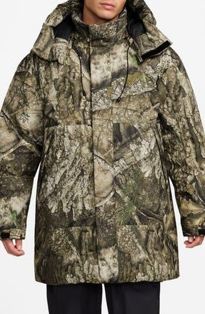 Nike Jordan Flight Hunting Camo Down Parka in Medium Olive/Black/Sail at Nordstrom Rack, Size Large