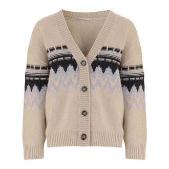 Allude Truien & Vesten, Dames, Veelkleurig, S, Kasjmier, Cashmere Cardigan met Geometrisch Patroon