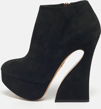 Charlotte Olympia Black Suede Ankle Length Boots