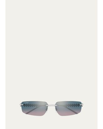 Cartier Mens Studded Titanium and Nylon Rectangle Sunglasses