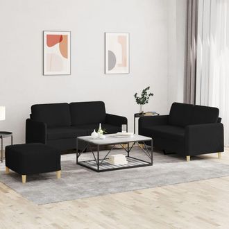 vidaXL Vidaxl - Juego De Sof&aacute;s Con Cojines 3 Piezas Tela Negro