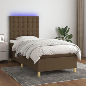 vidaXL Vidaxl - Cama Box Spring Colch&oacute;n Y Luces Led Tela Marr&oacute;n Oscuro 90x200cm