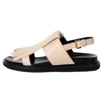 Marni Fussbett Fringed Sandals in Ivory Leather