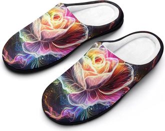 Generic Rose with Rainbow Petals Cotton Slippers for Women Indoor Outdoor Slipper Slip-On Memory Foam Home Shoes