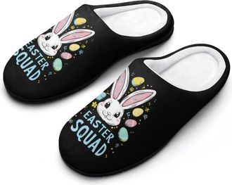 Generic Easter Squa Cute Bunny Cotton Slippers for Women Memory Foam Comfy House Shoes with Anti-Skid Rubber Sole