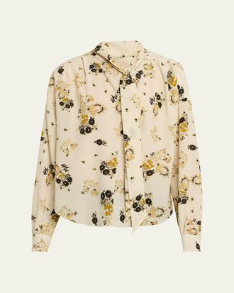 Isabel Marant Fedry Floral-Print Silk Neck-Scarf Blouse
