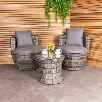 Charles Bentley 3 Piece Rattan Stacking Outdoor Patio Furniture Set in Grey