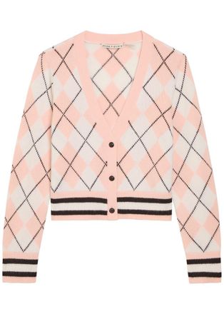 Alice & Olivia Grace Argyl Cropped Cashmere-blend Cardigan - Pink - S (UK8-10 / S)