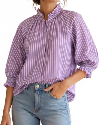 Jade Yoga Stripe Blouse In Purple Stripe