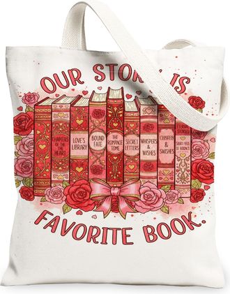 Generic Floral Book Canvas Tote Bags, Vintage Library Design Reusable Grocery Bags, Lightweight Washable Shoulder Strap Canvas for, White, 13x15 Inch