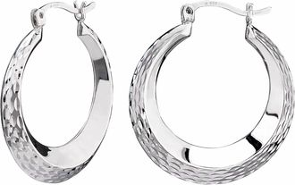 Gold & Honey Womes Rhodium Plated Diamond Cut Wide Creole Hoop Earrings In Silver