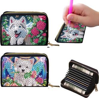 Generic 2Pcs Crdit card Holder Diamond Art Painting PU Wallet ID crd Case Zipper Animal Pattern Fashion DIY Diamond Painting Art Kit Compact Cin Purse Credit 