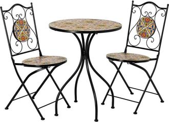 Wanderlust Deco Conjunto De Mesa Y 2 Sillas De Metal Multicolor 60x60x75h Cm, 38x46x90h Cm