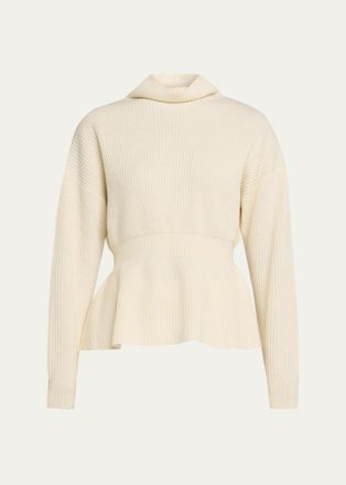 Theory Mock-Neck Cinched-Waist Peplum Sweater