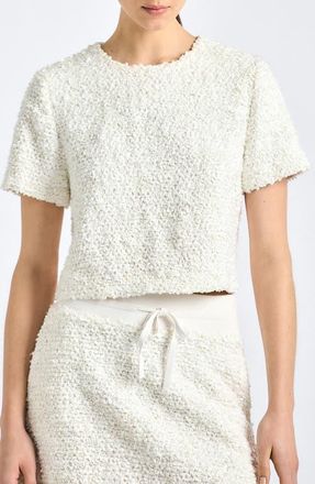 Derek Lam Syrena Paillette Cropped Shirt in Blanc De Blanc at Nordstrom, Size X-Small