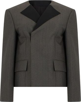 Bottega Veneta Dubbele rij knopen jas met zakken - Dames - Blazers - Grijs - 2XS - Wol - Jassen