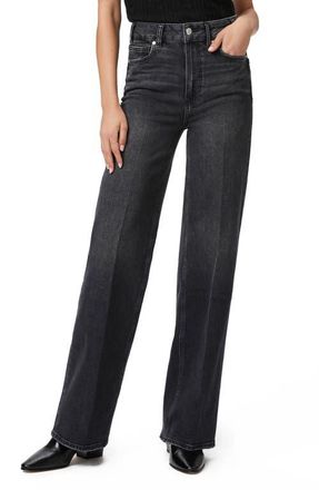 Paige Sasha High Waist Wide Leg Jeans in Viper Black Distressed at Nordstrom, Size 27